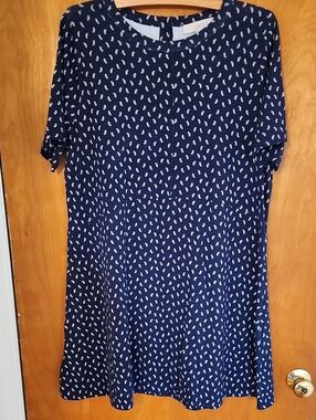 LOFT Navy Dress with White Paisley Dot Pattern